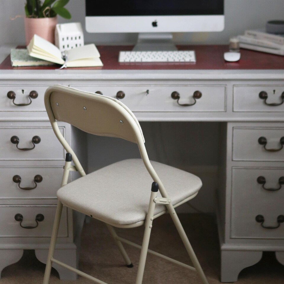 image 1 of Harbour Housewares Fabric Padded Metal Folding Chairs - Beige - Pack of 6 | Cream | Beige