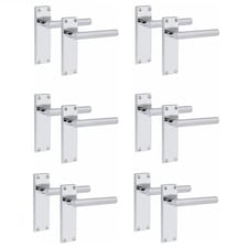 Golden Grace 6 Pairs Victorian Straight T-Bar Door Handles Latch in Silver Polished Chrome Finish - 150mm x 40mm Backplate Chrome