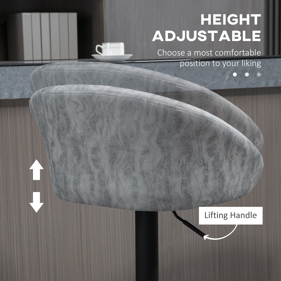 image 1 of HOMCOM Modern Bar Stools Set of 2, Height Adjustable Swivel Barstools, PU Leather Upholstered Bar Chair with Backrest, Armrests and Footrest for Breakfast Bar, Counter, Kitchen, Light Grey