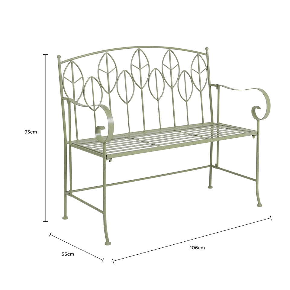 image 1 of Charles Bentley Rustic Metal Garden Bench - Leaf Design | Green | Green