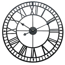 Living and Home Metal Roman Numeral Wall Clock -  Large & Black