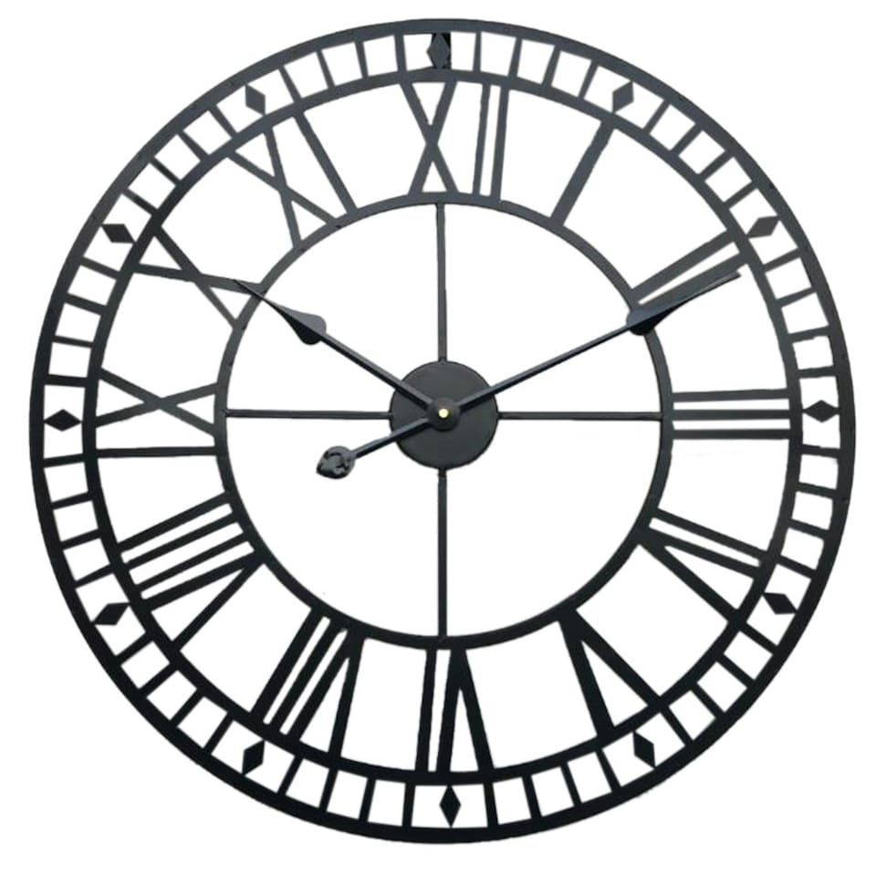 image 1 of Living and Home Metal Roman Numeral Wall Clock - Large & Black