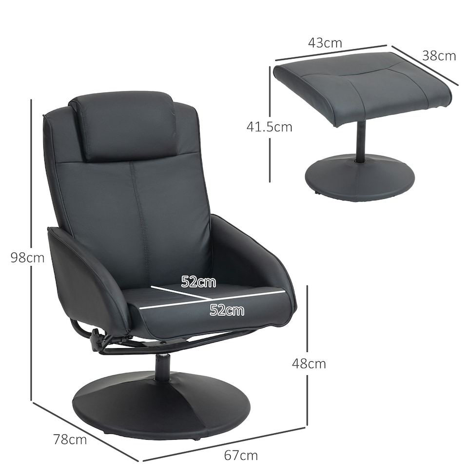 image 1 of HOMCOM Swivel Armchair with Footstool and Adjustable Backrest Black