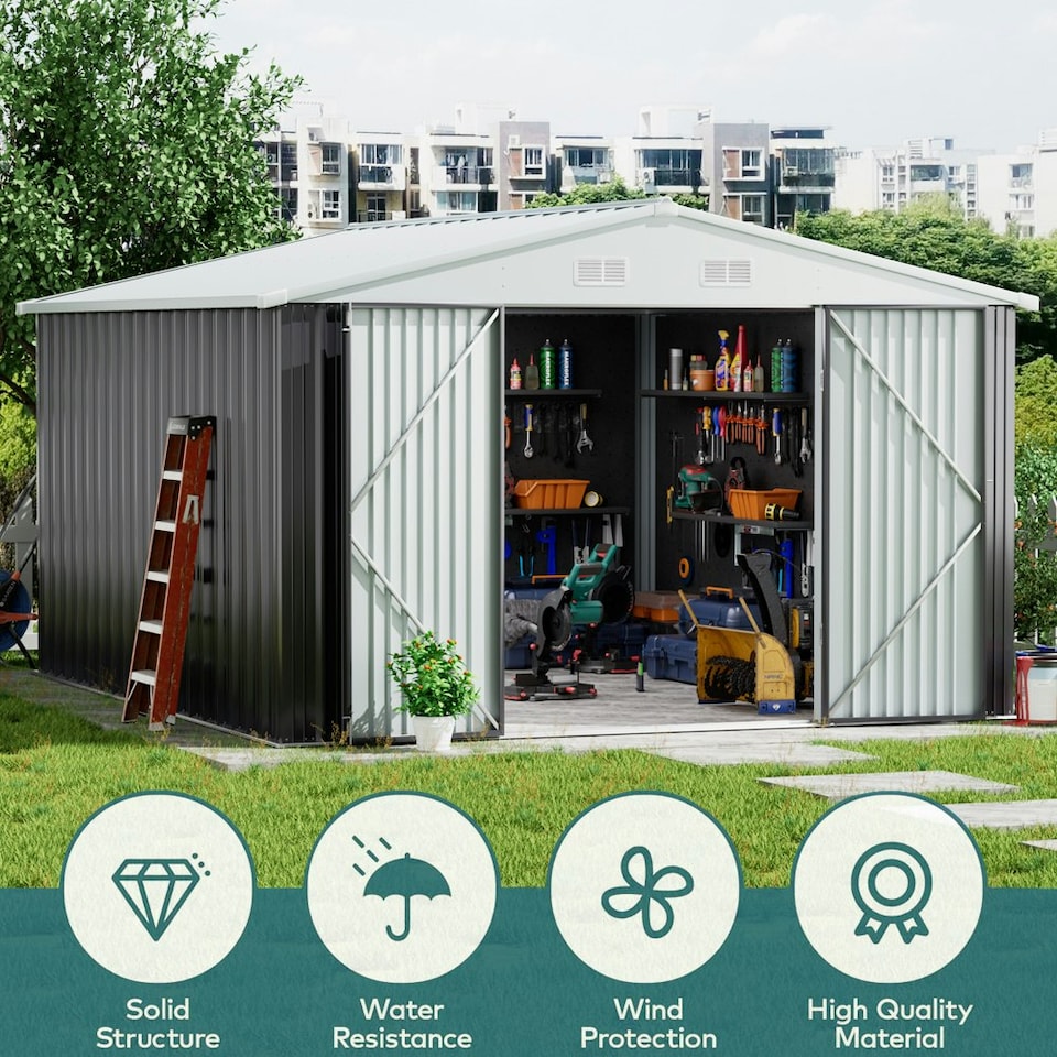 image 1 of Living and Home Metal Storage Shed with Lockable Door - 317.6 x 364 x 203.6cm