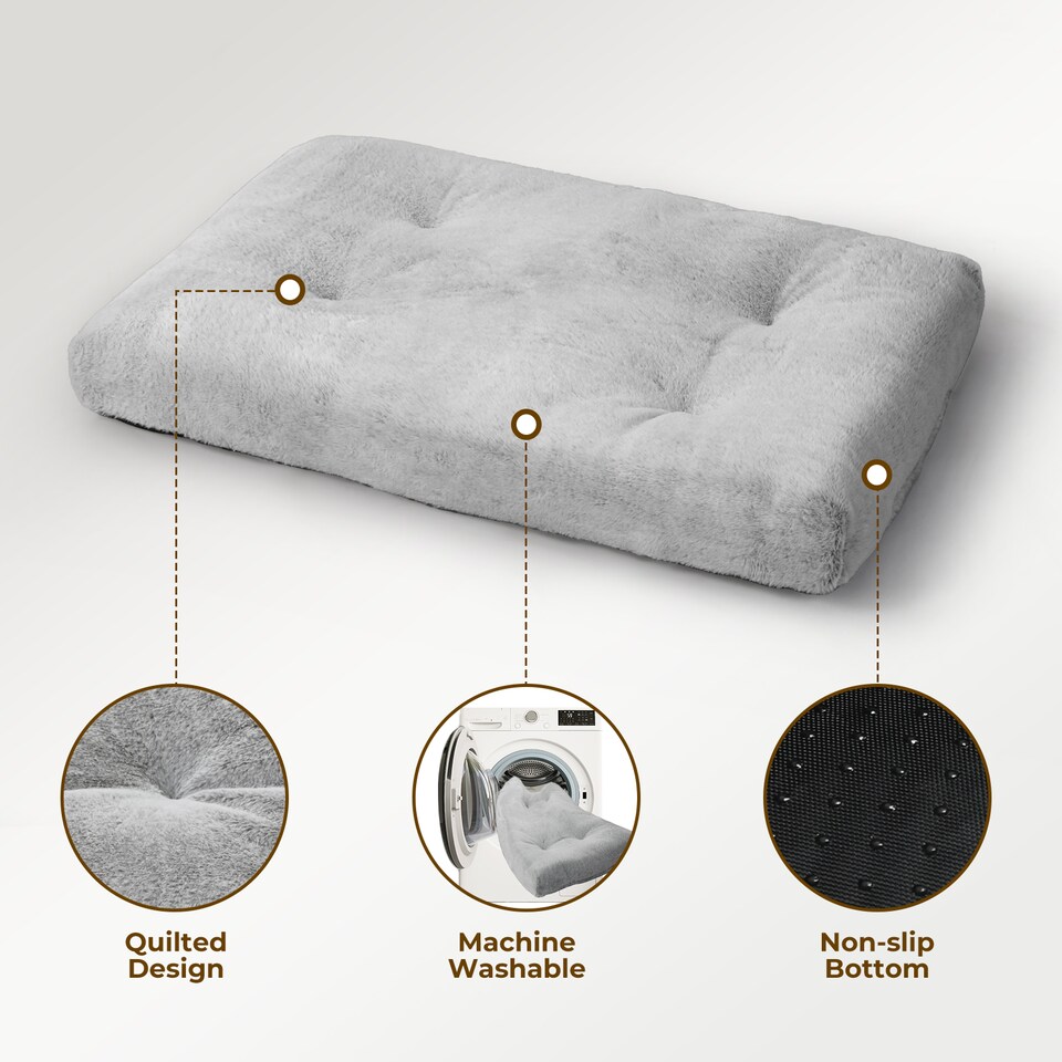 image 1 of Skylos Soft Plush Pet Bed Washable Cushion Mat for Dog Cat Crate Puppy | Grey | 75 x 50cm | One Size