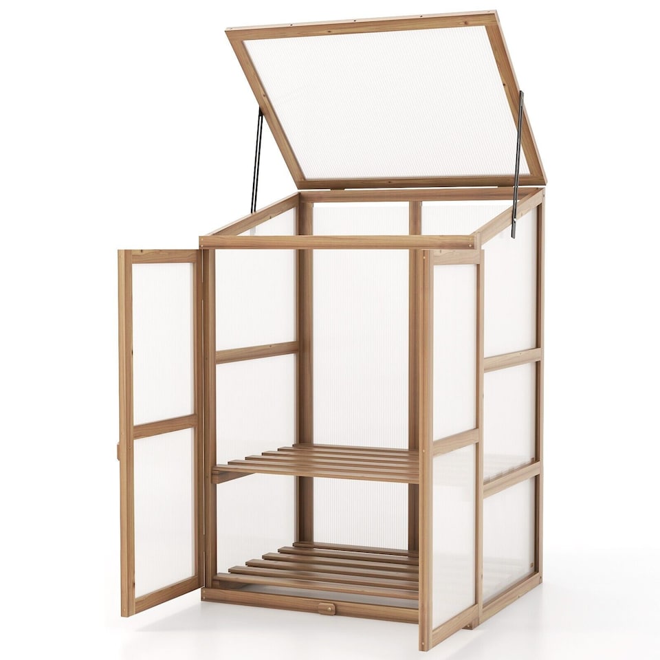 image 1 of COSTWAY Garden Cold Frame Portable Mini Wooden Greenhouse Outdoor Plant Cabinet