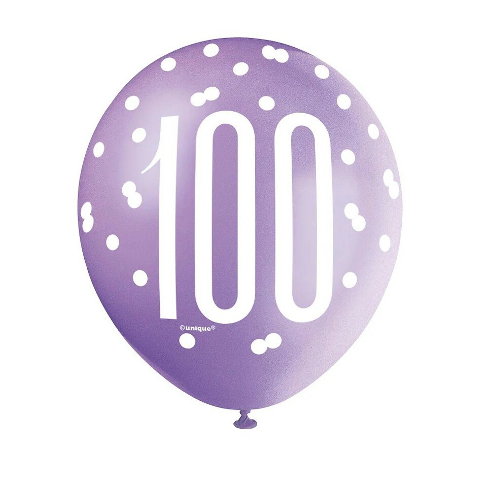 image 1 of Unique Party Age 100 Glitz Latex Balloons (Pack Of 30) - Pink/Purple/White - One Size
