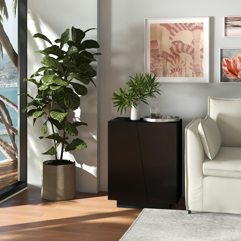 image 1 of HOMCOM High Gloss Storage Cabinet, Freestanding Storage Cupboard with Adjustable Shelves for Living Room, Bedroom, Hallway, White