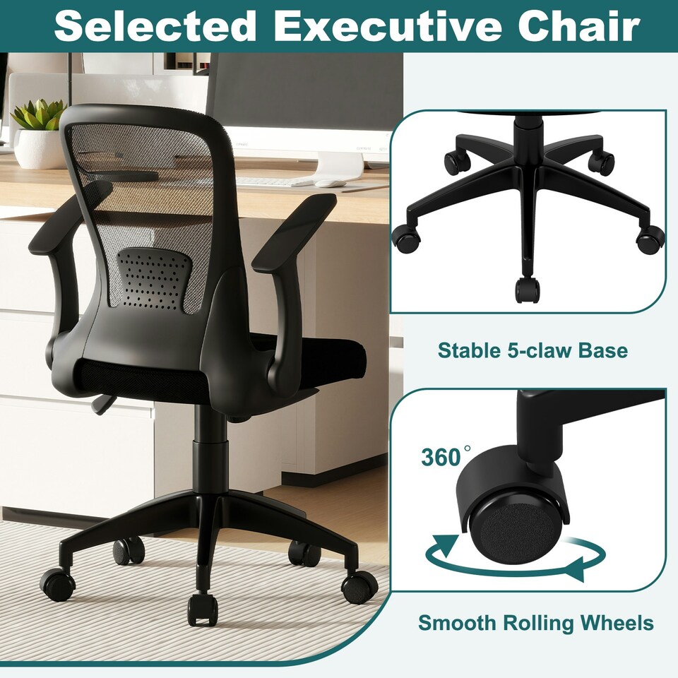 image 1 of COSTWAY Ergonomic Mesh Office Chair Height Adjustable Black Black