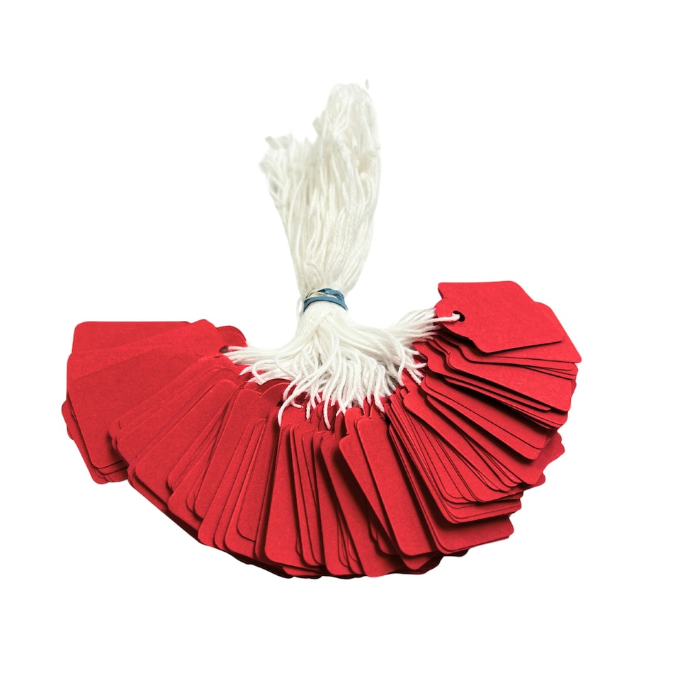 image 1 of Pack of 100 Medium Red Strung Tags 25 x 39mm