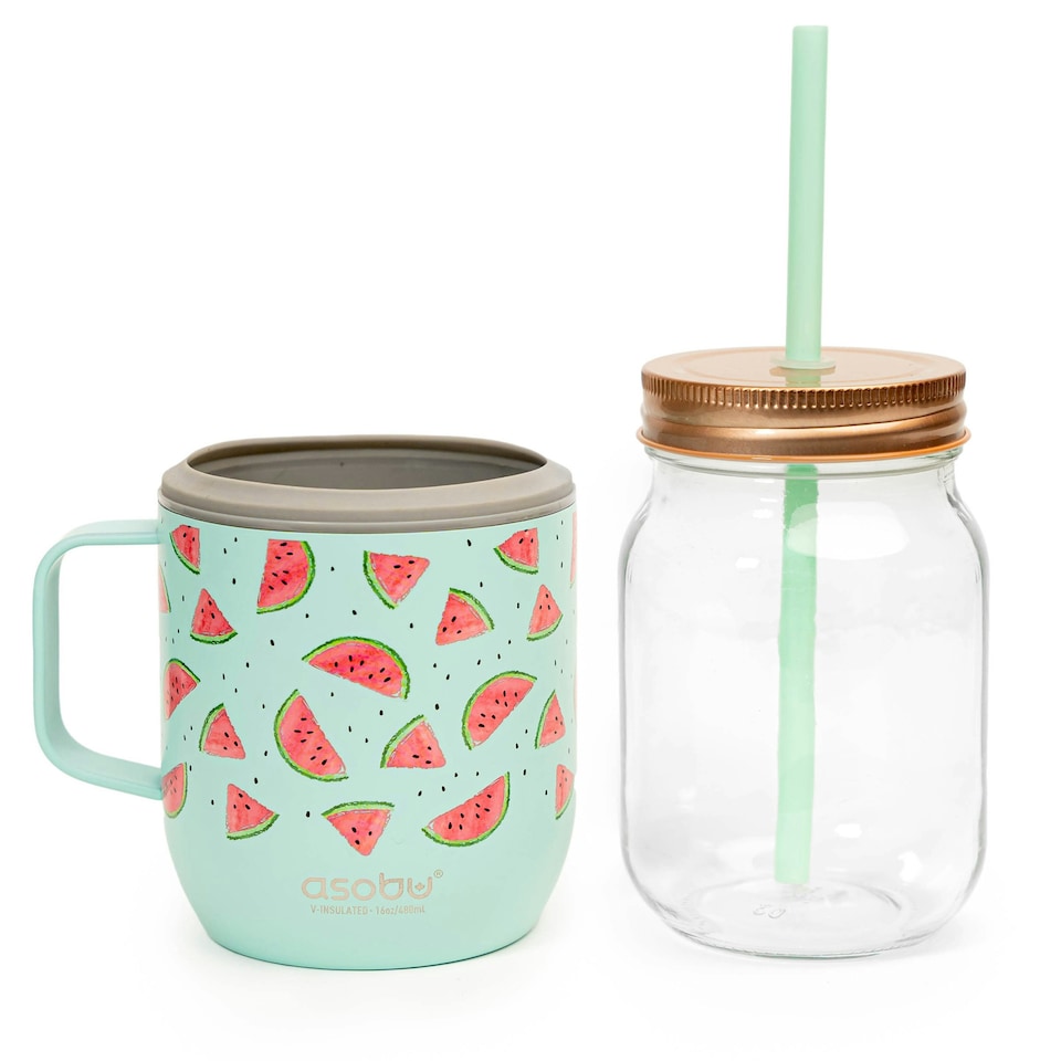 image 1 of Asobu Moonshine Mason Jar 475ml with Stainless Steel Insulated Sleeve & Handle Teal