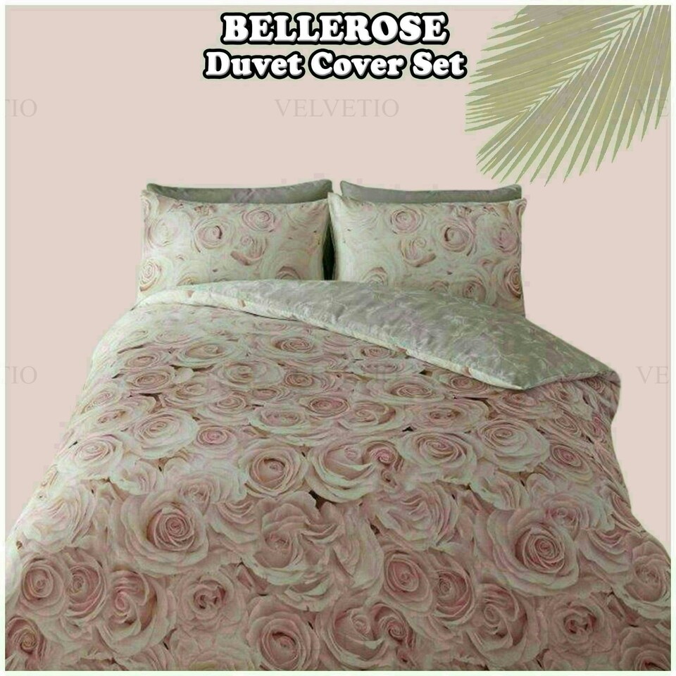 image 1 of VELVETIO Bellerose Floral Printed Duvet Cover Set Rebersible Polycotton Beddings Pink | King