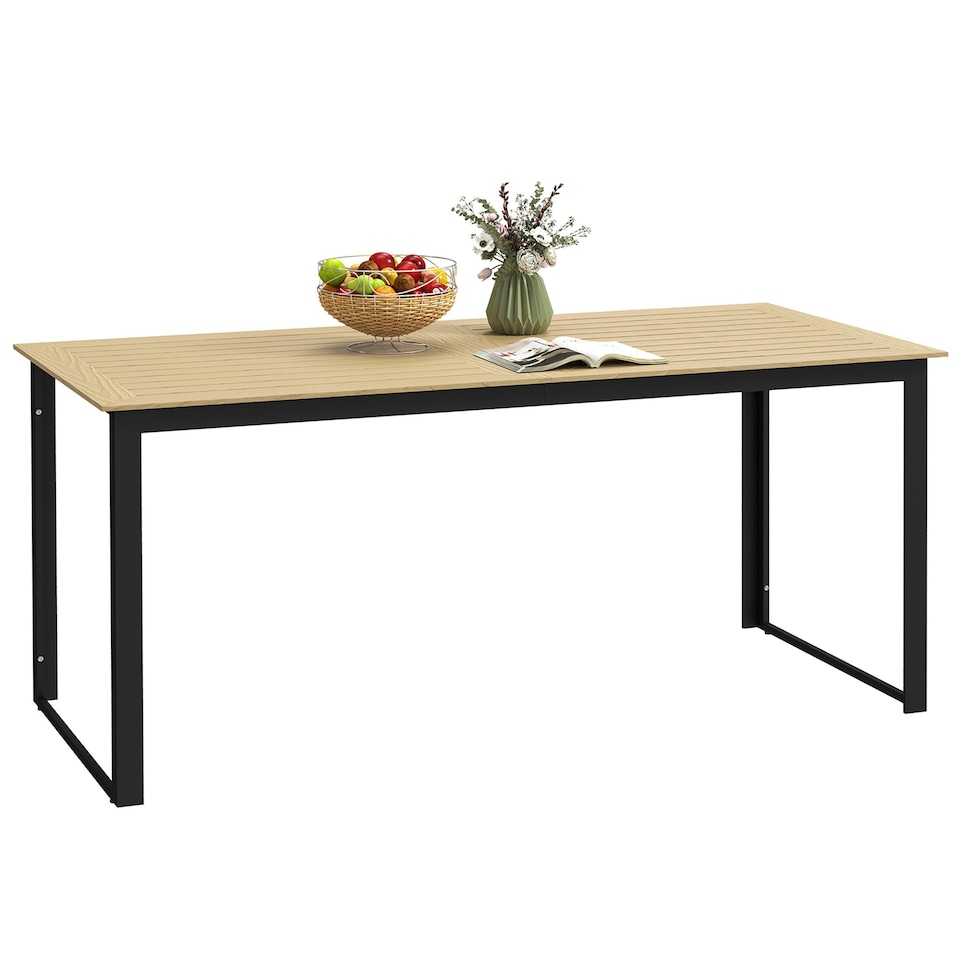 image 1 of Outsunny Garden Dining Table for 6 People with Slatted Table Top Metal Brown | Teak