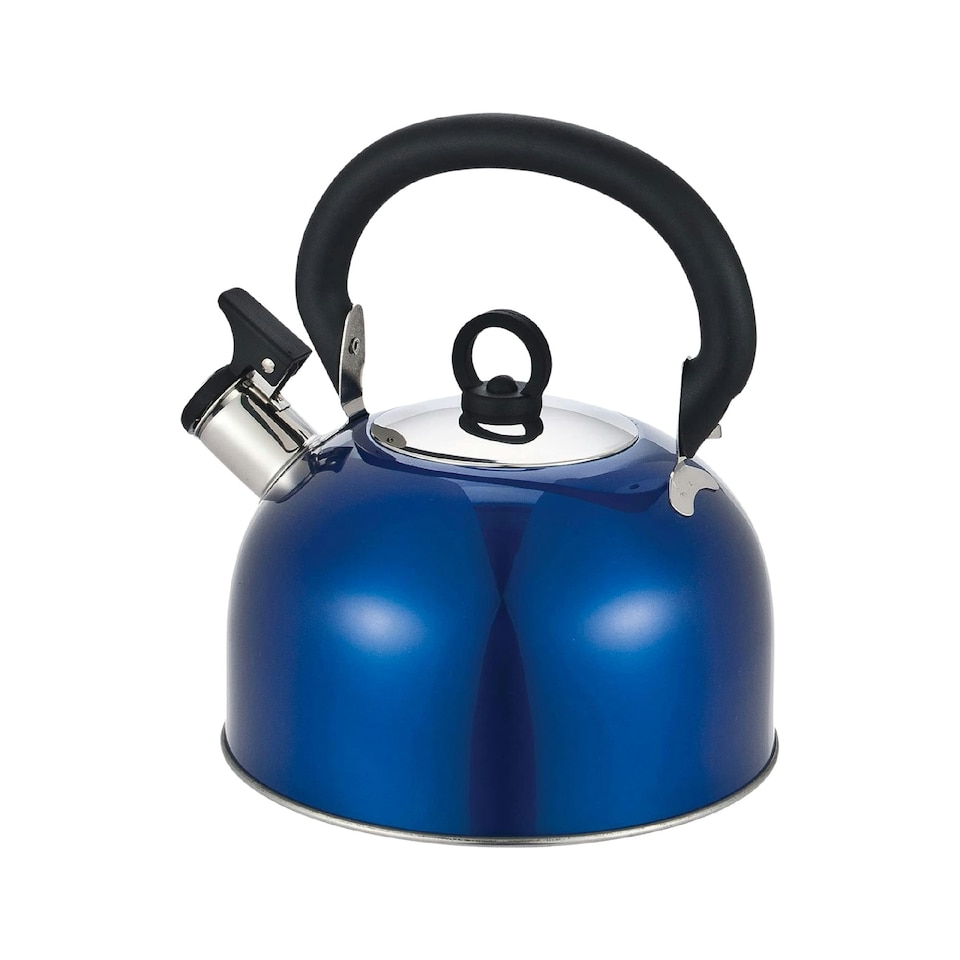 image 1 of Buckingham Stainless Steel Camping Whistling Kettle 2.5 Litre , Metallic Blue