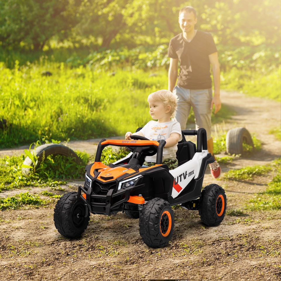 image 1 of AIYAPLAY 12V Kids Ride On Car, Electric Car for Kids UTV with Remote Control, Slow Start, Suspension System, LED Lights, Music, USB Port, for Boys Girls 3-5 Years | Orange