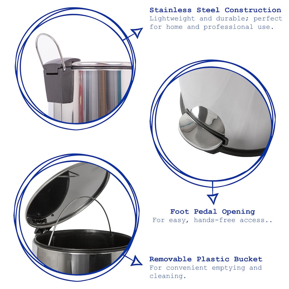 image 1 of Harbour Housewares Round Stainless Steel Kitchen Pedal Bin - 30L - Brushed