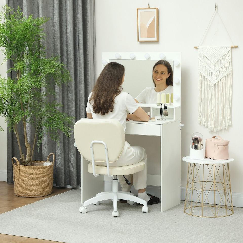 image 1 of Vinsetto Vanity Task Chair with Adjustable Height, Armless, Cream | Cream | White | One Size