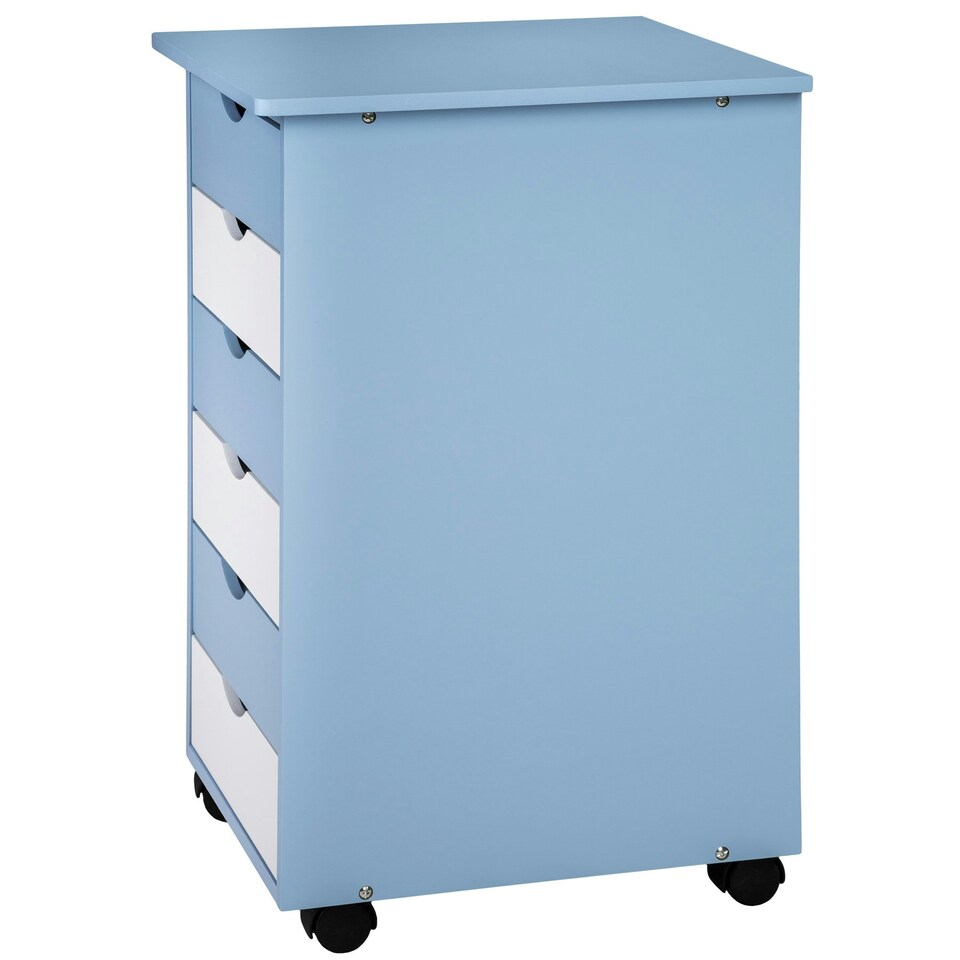 image 1 of Chest of Drawers - with 6 drawers, made of wood, with 4 wheels, 36 x 40 x 65 cm Blue