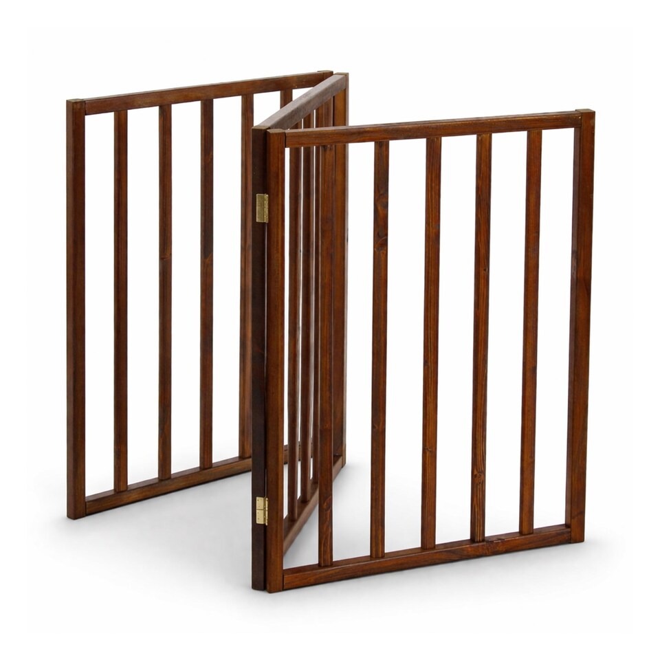 image 1 of Dark Brown Dog Safety Folding Wooden Pet Gate Portable Indoor Barrier