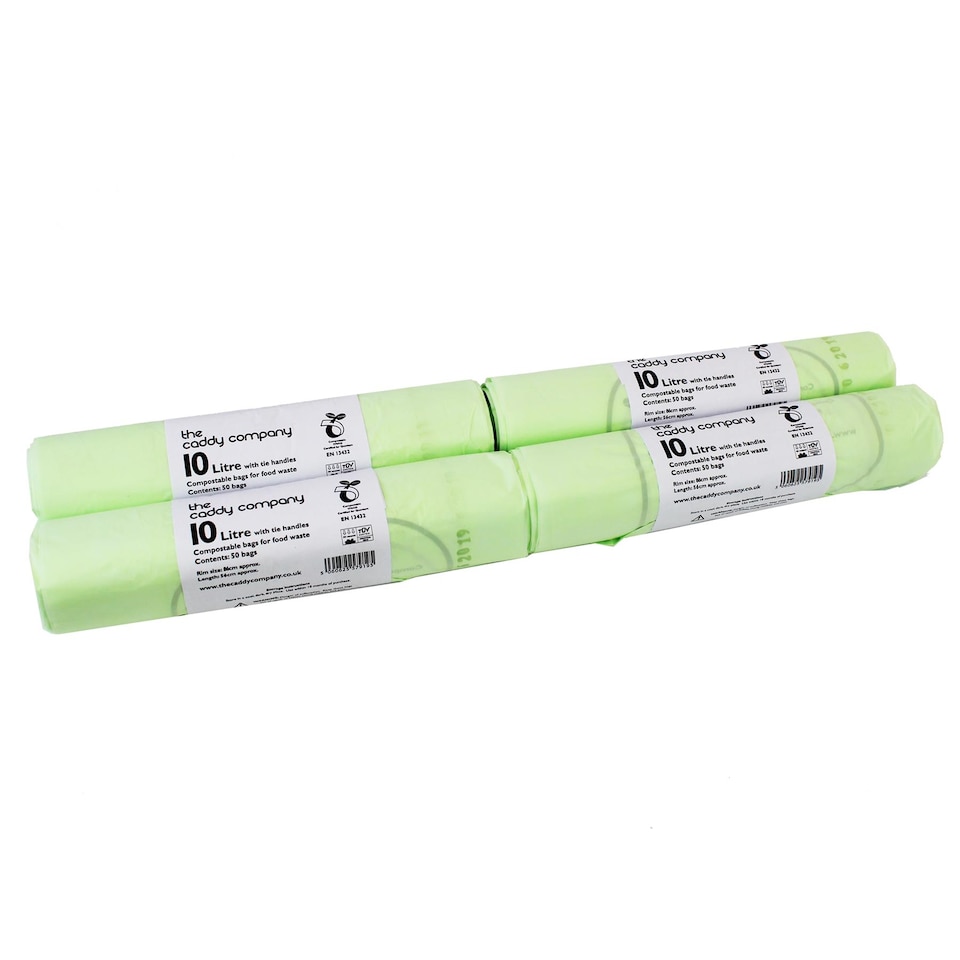 image 1 of The Caddy Company 10 Litre Tie Handle Compostable Food Waste Bin Bags - 4 Rolls