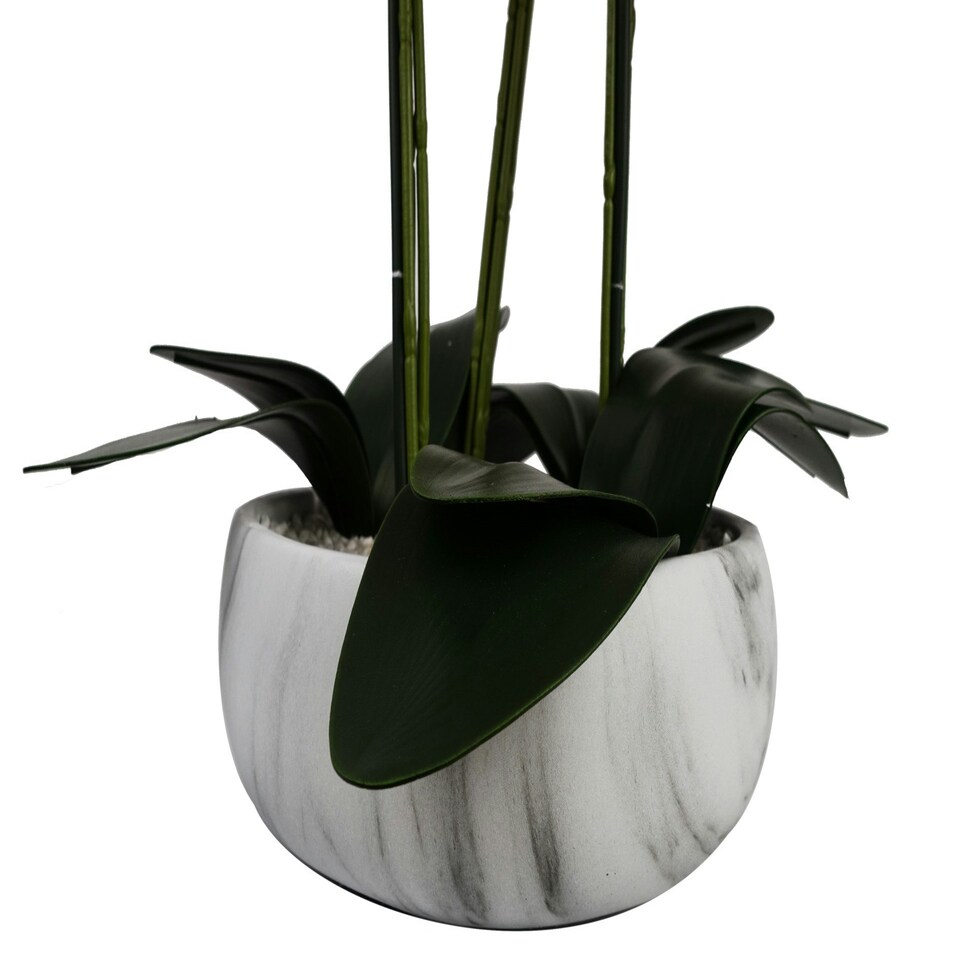 image 1 of 60cm Orchid Artificial White - Marble Effect  Ceramic Planter