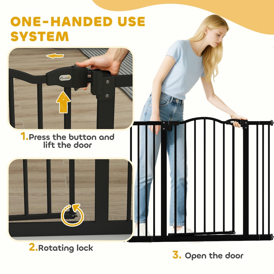 image 1 of PawHut 74-100cm Adjustable Metal Pet Gate Safety Barrier w/ Auto-Close Black