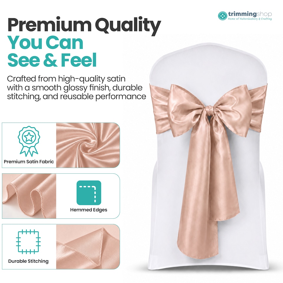 image 1 of 7"x108" Satin Chair Sash, Chair Sashes Hammed Edges Bow Tie - 1pc
