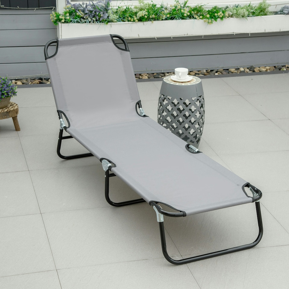 image 1 of Outsunny Folding Lounge Chair Outdoor Chaise Lounge for Bench Patio Grey