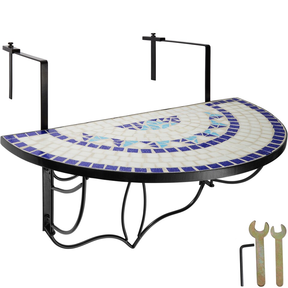 image 1 of Hanging table with mosaic pattern 75x65x62cm | Blue | white/blue | 1
