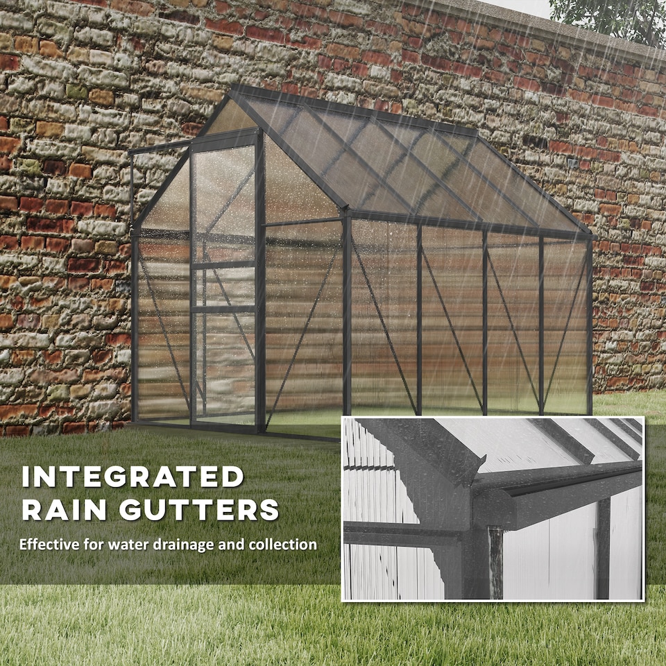 image 1 of Outsunny Polycarbonate Walk-in Garden Greenhouse w/ Sliding Door Dark Grey