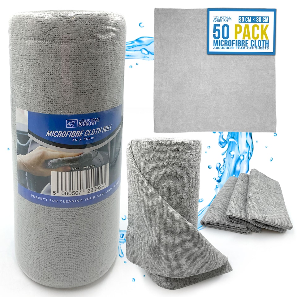 image 1 of Microfibre Cleaning Cloth Roll 30cm x 30cm Easy Tear-Off Lint-Free Wipes - Pack of 50