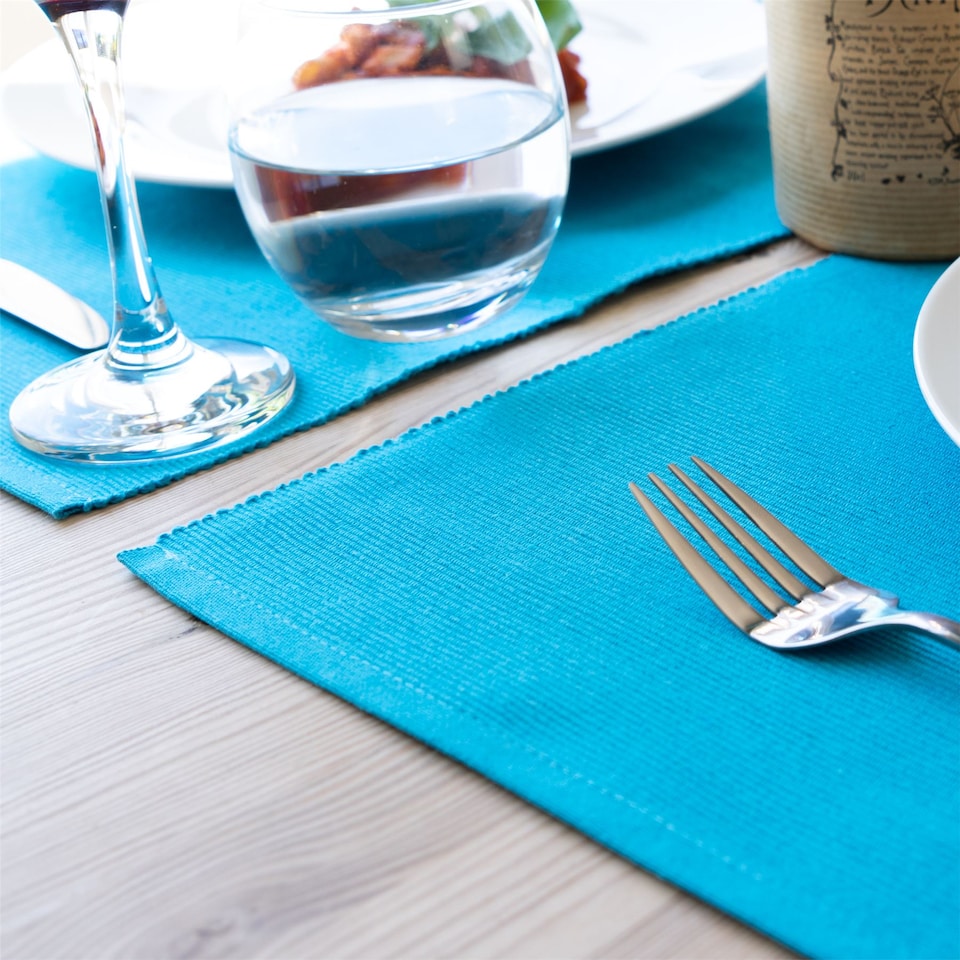 image 1 of Nicola Spring Ribbed Cotton Table Runner - 48 x 183cm - Light Blue | Blue | Blue