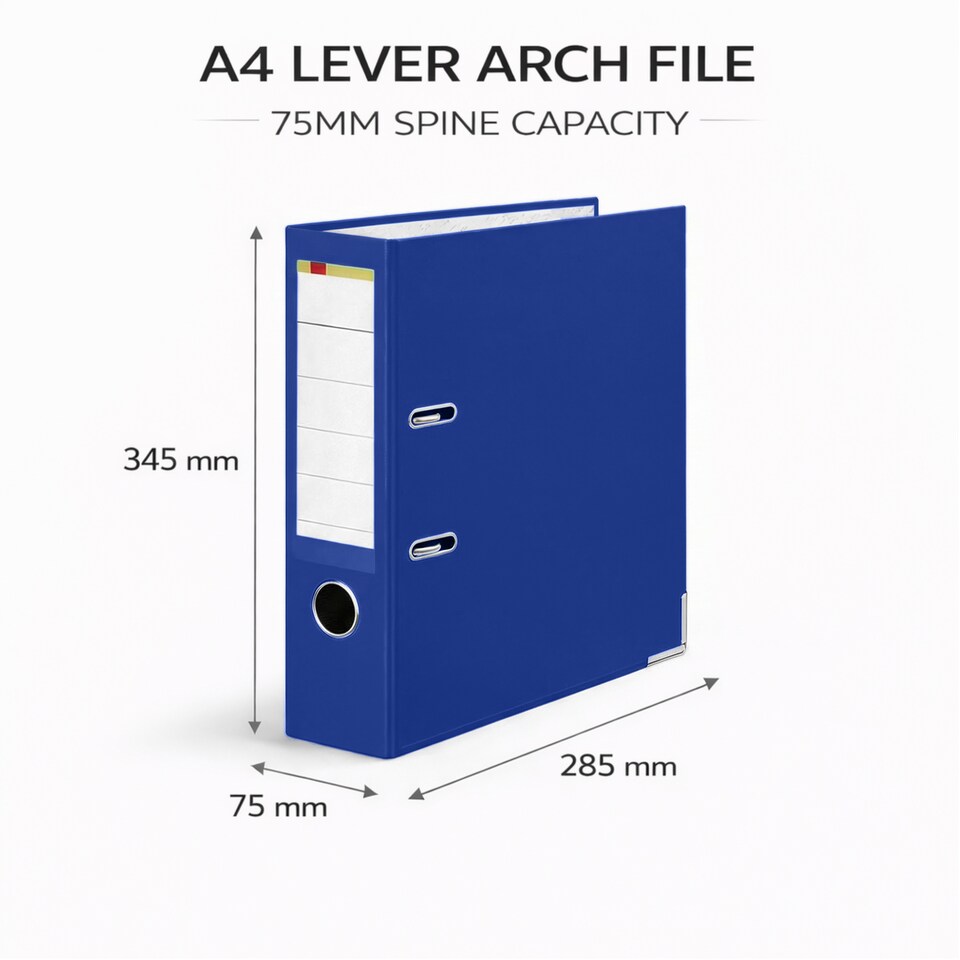 MKGT Blue A4 Lever Arch Files 75mm Spine Ring Binder Folder Office ...
