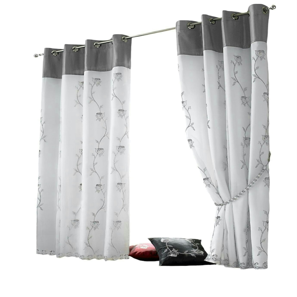 image 1 of Tahiti Eyelet Curtains - Silver 142cm x 182cm