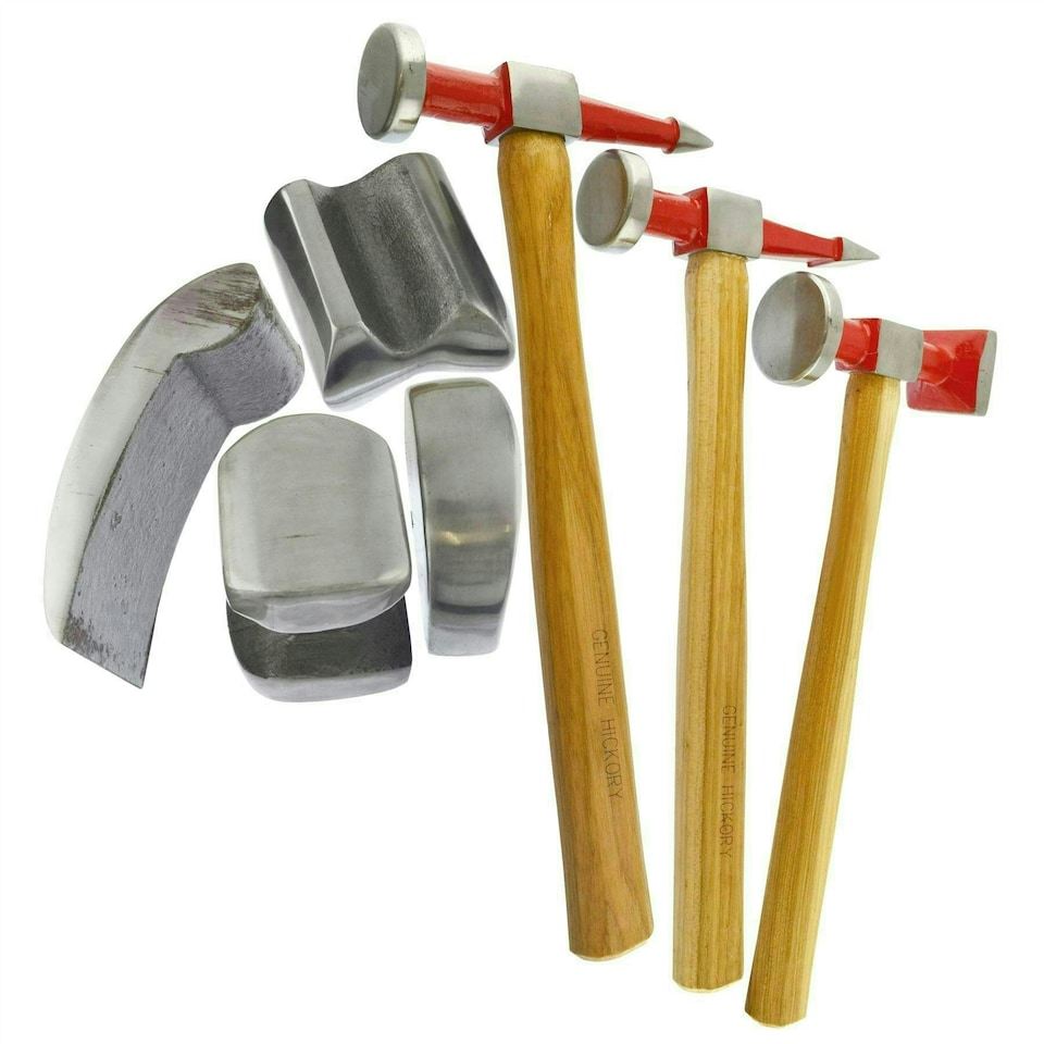 image 1 of Auto body Repair Kit Panel Beating Hickory Hammers Dollies Shrinking 7pc AN021