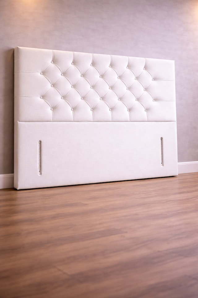 image 1 of Floorstanding Headboard White Plush Chesterfield 4FT Small Double  54inch High