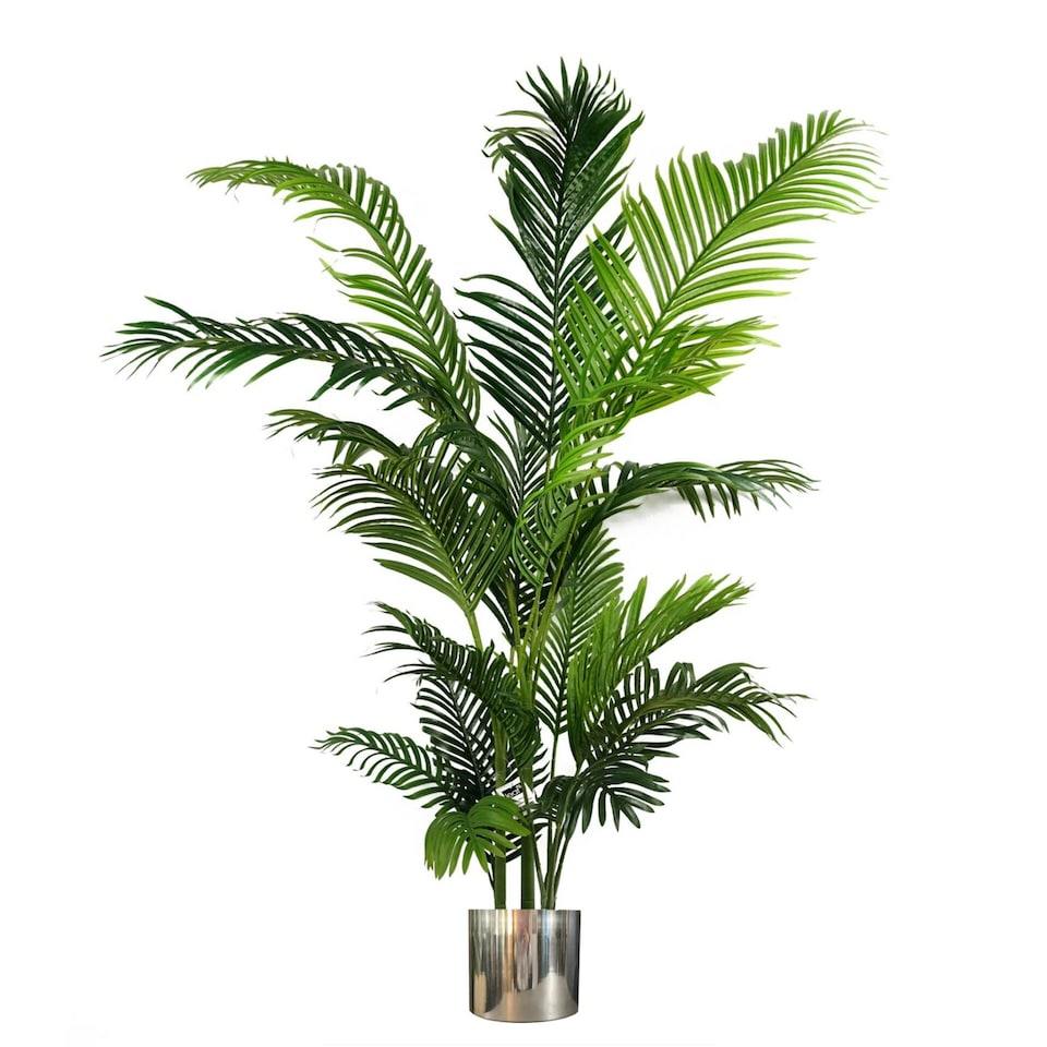 image 1 of 180cm Artificial Palm Tree Extra Large Silver Metal Planter
