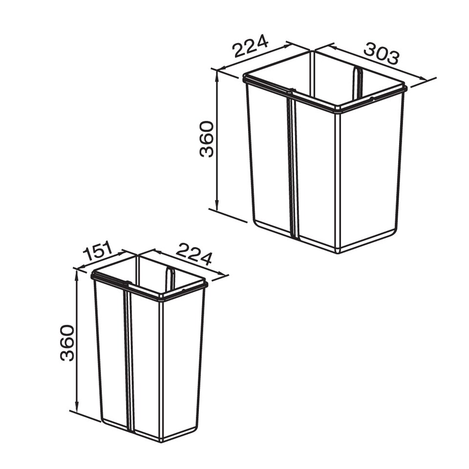 image 1 of FittingsCo, Heron Under Counter Waste Bin 30 L (1x20L + 1x10L) Base Mounted for 300mm Cabinet