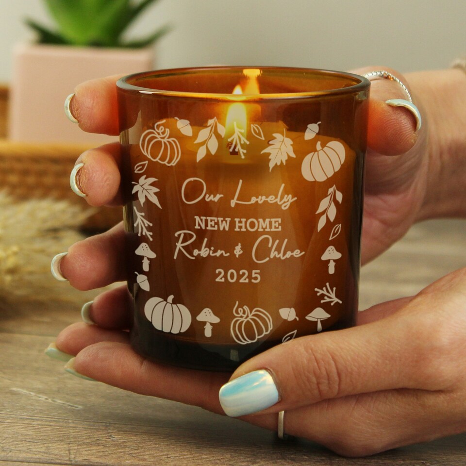 image 1 of Personalised Pumpkins Amber Glass Candle Brown