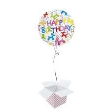 Balloon Dog Birthday Holographic Round Foil Helium Balloon - Inflated Balloon in a Box