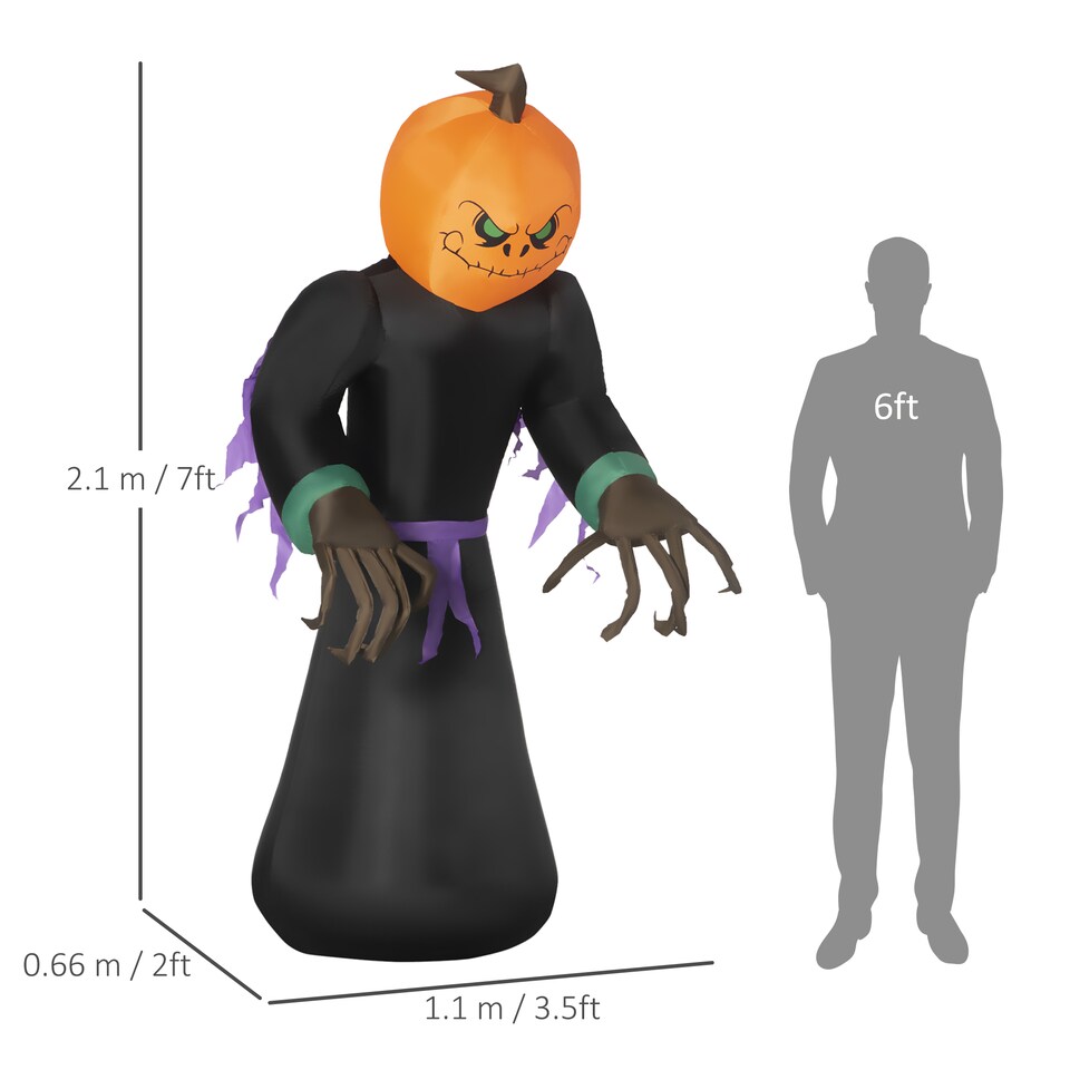 image 1 of HOMCOM 2.1m Inflatable Pumpkin Ghost Head Monster Vampire 6 LED Halloween Blow Up Yard Holiday Decoration