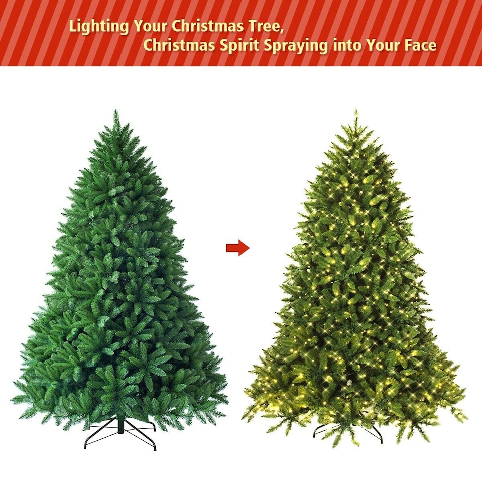 image 1 of COSTWAY 5FT Pre-Lit Artificial Christmas Tree with LED Lights & 8 Lighting Modes Green