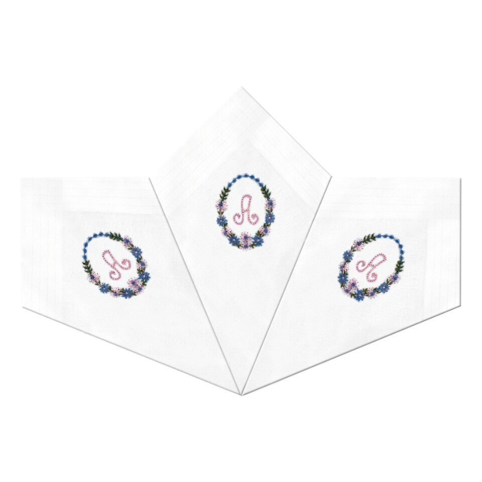 image 1 of Warwick & Vance 3 Pack White Handkerchiefs with Embroidered Framed Initials, Letter A