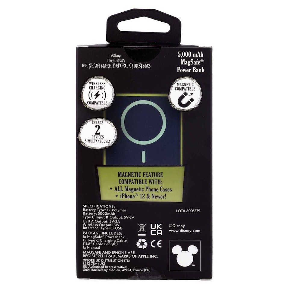 image 1 of Nightmare Before Christmas 5000Mah Magnetic Power Bank Jack & Sally Forever