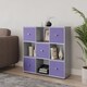 image 3 of 9 Cube Wooden Bookcase Shelving Unit with 5 Collapsible Fabric Drawers | Multi | Grey & Lilac | 1