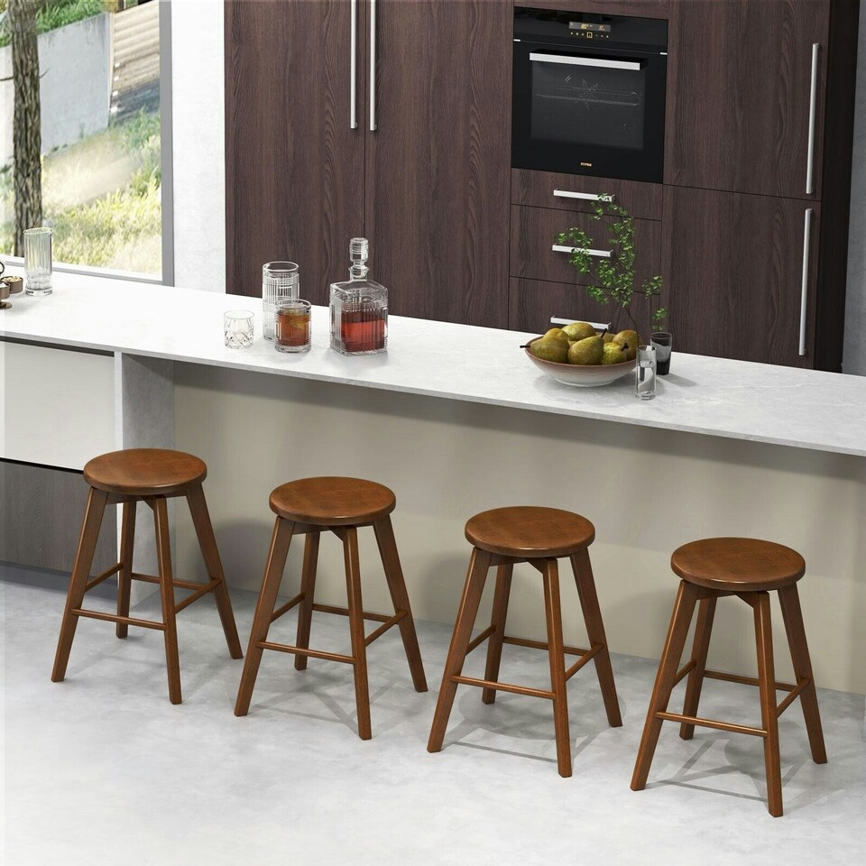 image 1 of COSTWAY Set of 2 Bar Stools Counter Height Chair 360° Swivel Brown