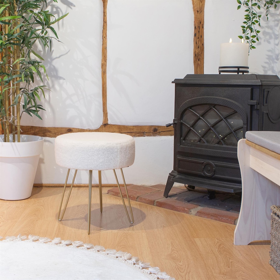 image 1 of Harbour Housewares Round Boucle Footstool - H41 x D35cm - Cream/Gold | Cream | Cream/Gold