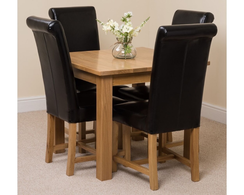image 1 of Oslo 90 x 90 cm Oak Small Dining Table and 4 Washington Leather Chairs | Black | Black