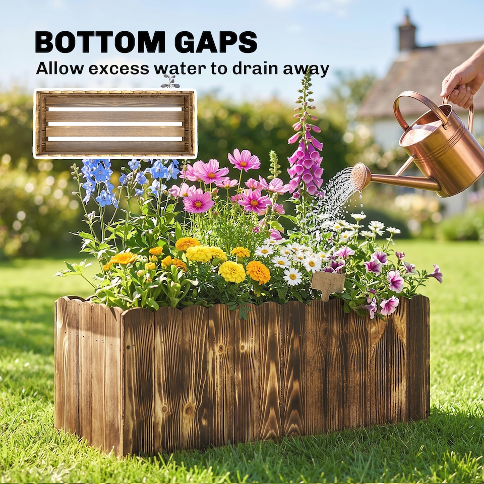 image 1 of Outsunny 70L Wooden Rectangle Garden Flower Raised Bed Pot 80L x 33W x 30H cm | Brown | Natural wood colour