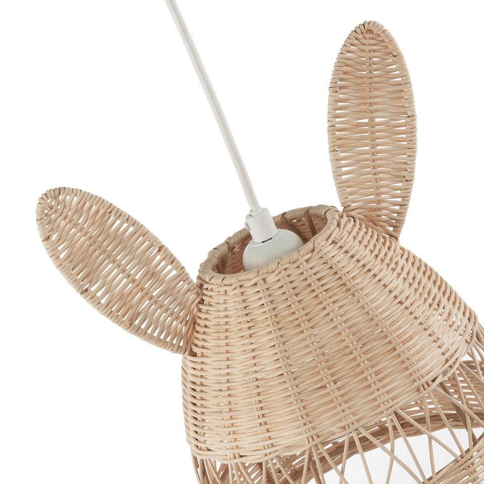image 1 of Natural Woven Rattan Childrens Pendant Lighting Shade with Bunny Ears | Brown